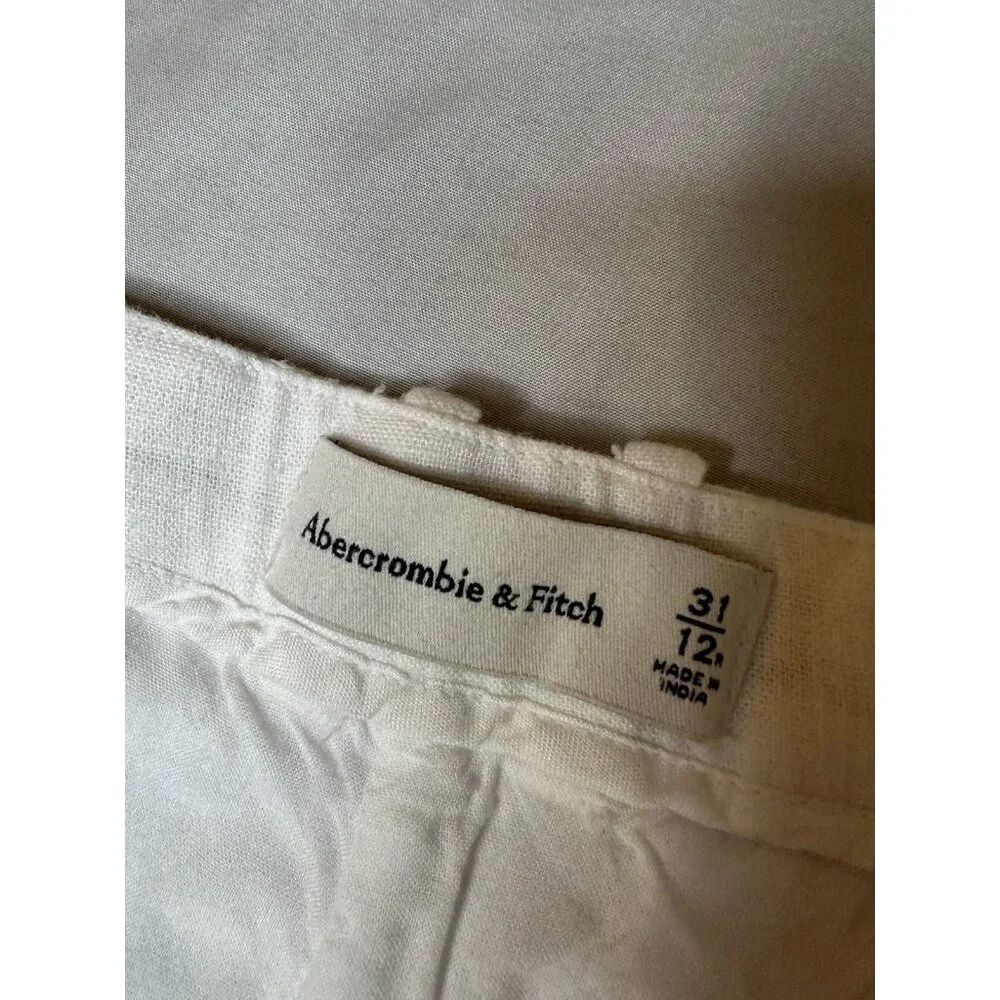 Abercrombie Fitch Women’s Tailored Linen-Blend Wide Leg Pants White 12 L 31x28 - Picture 4 of 9
